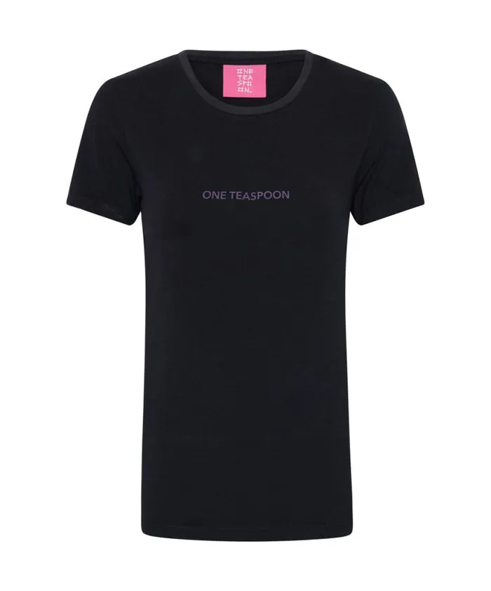 Women One Teaspoon Tees and Tanks WASHED BLACK SMILEY LOGO FITTED TEE Women One Teaspoon Tees and Tanks WASHED BLACK SMILEY LOGO FITTED TEE