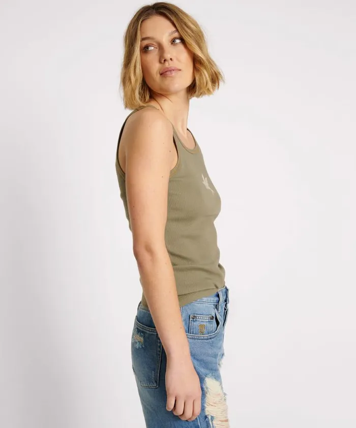 Women One Teaspoon Tees and Tanks WASHED KHAKI ONE TEASPOON RIB SINGLET Women One Teaspoon Tees and Tanks WASHED KHAKI ONE TEASPOON RIB SINGLET