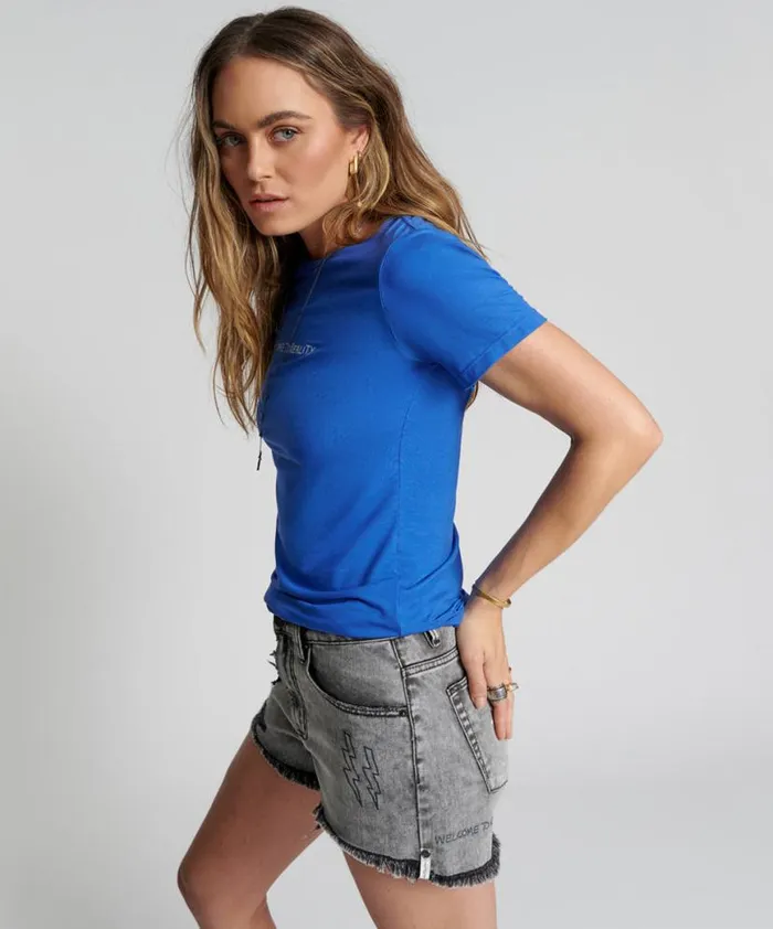 Women One Teaspoon Tees and Tanks WELCOME TO REALITY FITTED TEE Women One Teaspoon Tees and Tanks WELCOME TO REALITY FITTED TEE