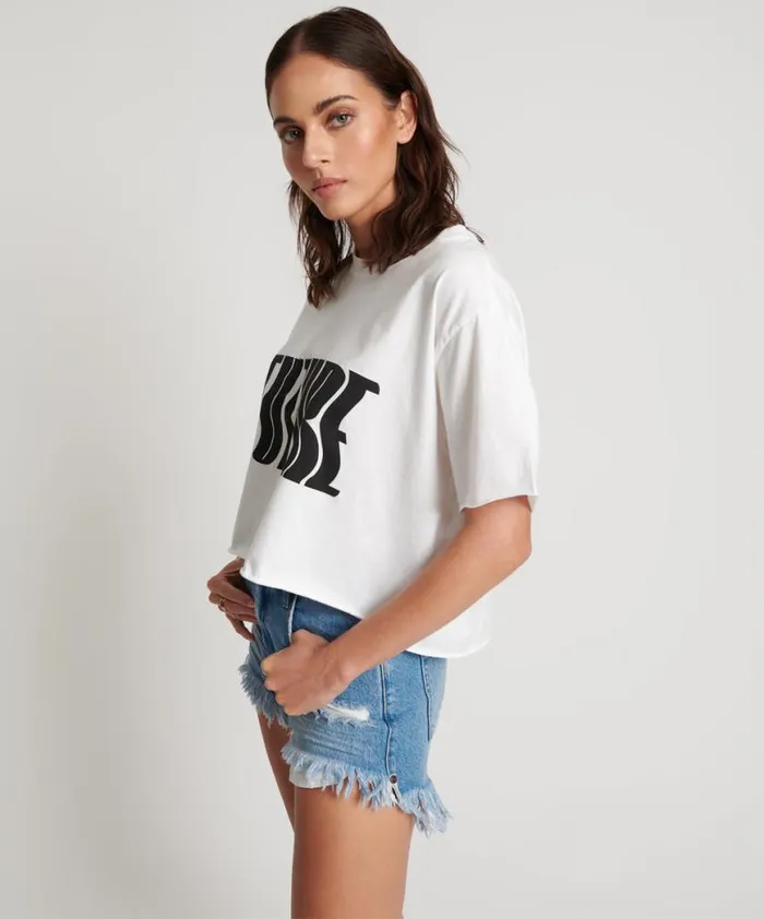 Women One Teaspoon Tees and Tanks WHITE CROPPED FUTURE TEE Women One Teaspoon Tees and Tanks WHITE CROPPED FUTURE TEE