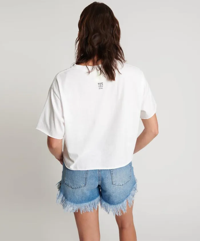 Women One Teaspoon Tees and Tanks WHITE CROPPED FUTURE TEE Women One Teaspoon Tees and Tanks WHITE CROPPED FUTURE TEE
