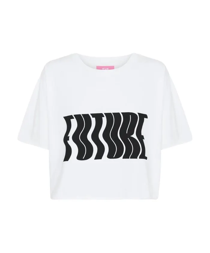 Women One Teaspoon Tees and Tanks WHITE CROPPED FUTURE TEE Women One Teaspoon Tees and Tanks WHITE CROPPED FUTURE TEE
