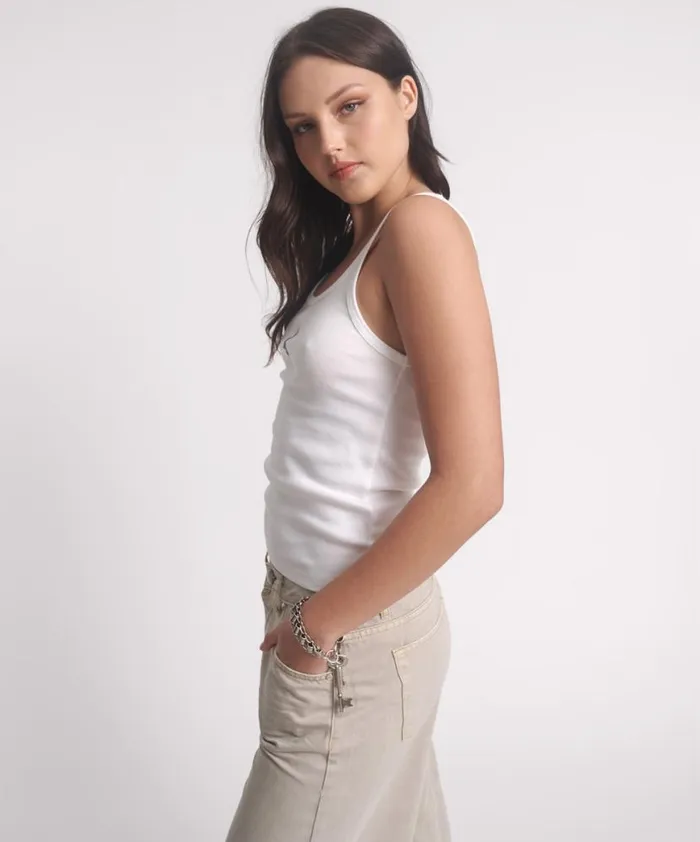 Women One Teaspoon Tees and Tanks WHITE ONE TEASPOON RIB SINGLET Women One Teaspoon Tees and Tanks WHITE ONE TEASPOON RIB SINGLET