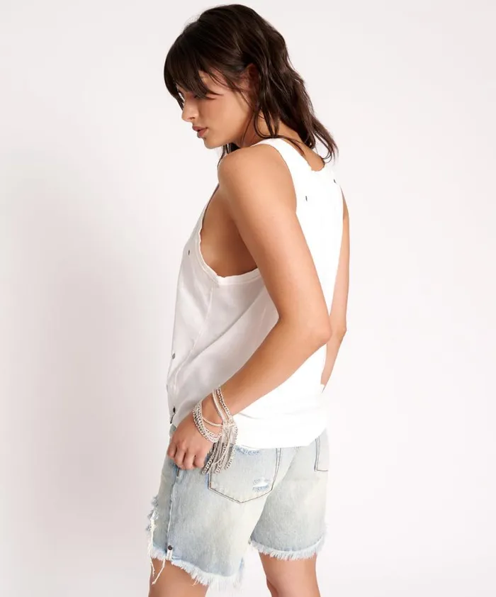 Women One Teaspoon Tees and Tanks WHITE RIBBED DISTRESSED DADDIO SINGLET Women One Teaspoon Tees and Tanks WHITE RIBBED DISTRESSED DADDIO SINGLET
