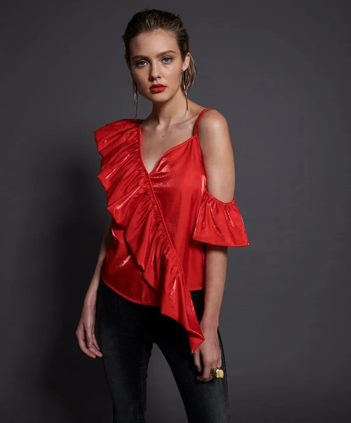 Women One Teaspoon Tops 80S RED ASHLEY TOP