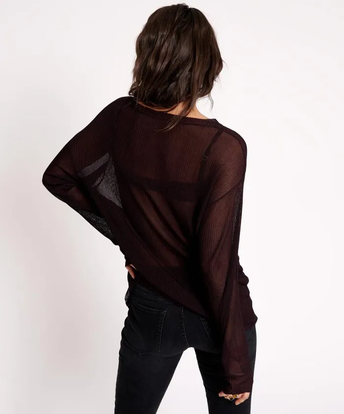 Women One Teaspoon Tops AMITY SHEER RIB KNIT TOP BLACK Women One Teaspoon Tops AMITY SHEER RIB KNIT TOP BLACK