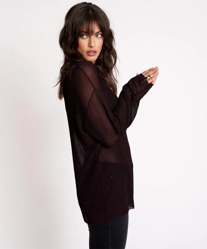 Women One Teaspoon Tops AMITY SHEER RIB KNIT TOP BLACK Women One Teaspoon Tops AMITY SHEER RIB KNIT TOP BLACK