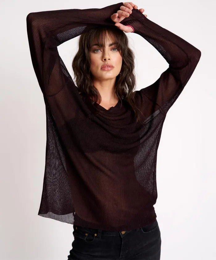 Women One Teaspoon Tops AMITY SHEER RIB KNIT TOP BLACK Women One Teaspoon Tops AMITY SHEER RIB KNIT TOP BLACK
