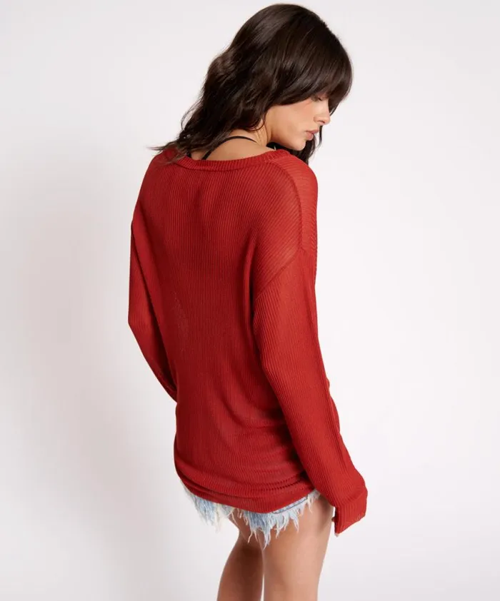 Women One Teaspoon Tops AMITY SHEER RIB KNIT TOP BROWN Women One Teaspoon Tops AMITY SHEER RIB KNIT TOP BROWN