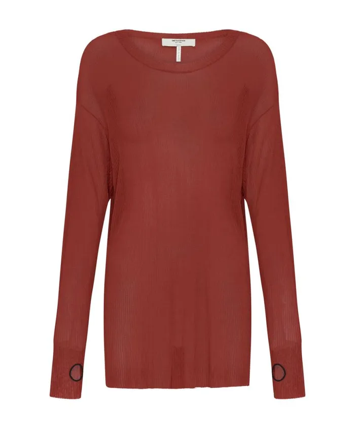 Women One Teaspoon Tops AMITY SHEER RIB KNIT TOP BROWN Women One Teaspoon Tops AMITY SHEER RIB KNIT TOP BROWN
