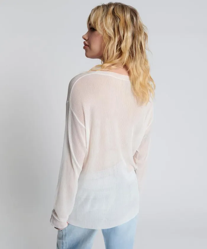 Women One Teaspoon Tops AMITY SHEER RIB KNIT TOP WHITE Women One Teaspoon Tops AMITY SHEER RIB KNIT TOP WHITE