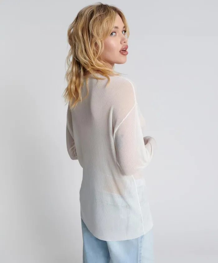 Women One Teaspoon Tops AMITY SHEER RIB KNIT TOP WHITE Women One Teaspoon Tops AMITY SHEER RIB KNIT TOP WHITE