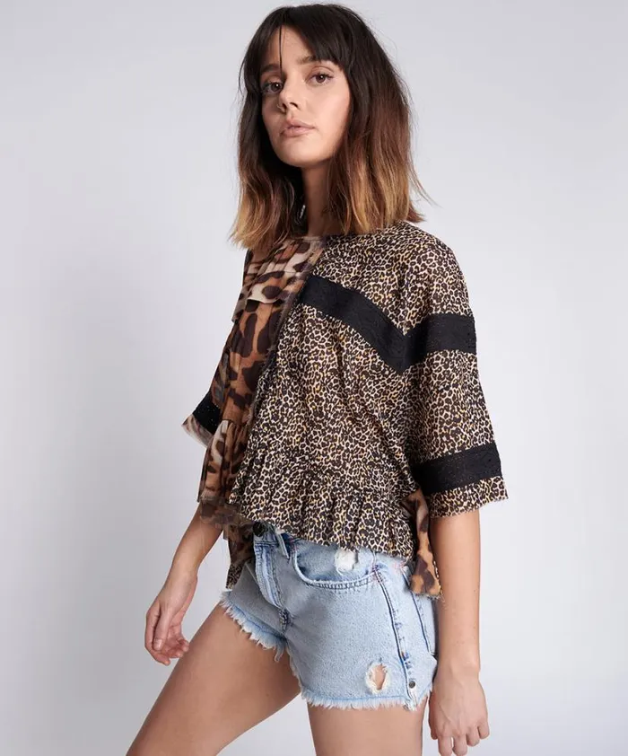 Women One Teaspoon Tops ANIMAL NIGHT DANCE TOP Women One Teaspoon Tops ANIMAL NIGHT DANCE TOP