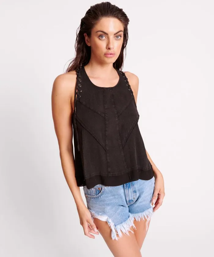 Women One Teaspoon Tops BLACK ACID LACE CHARLESTON TOP
