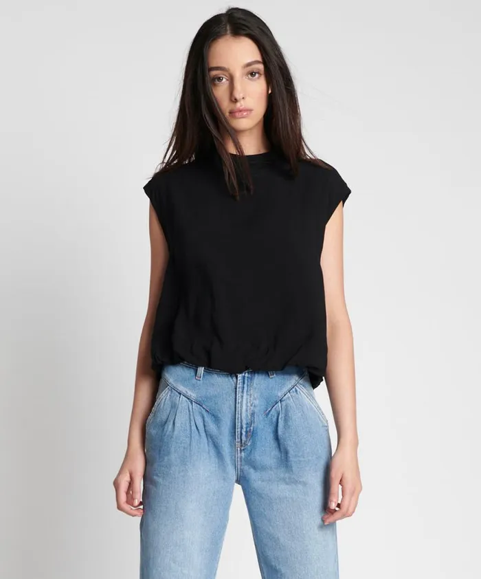 Women One Teaspoon Tops BLACK CREPE BUBBLE TOP