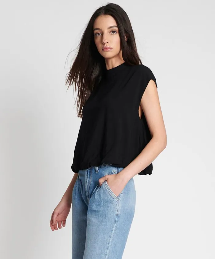 Women One Teaspoon Tops BLACK CREPE BUBBLE TOP Women One Teaspoon Tops BLACK CREPE BUBBLE TOP