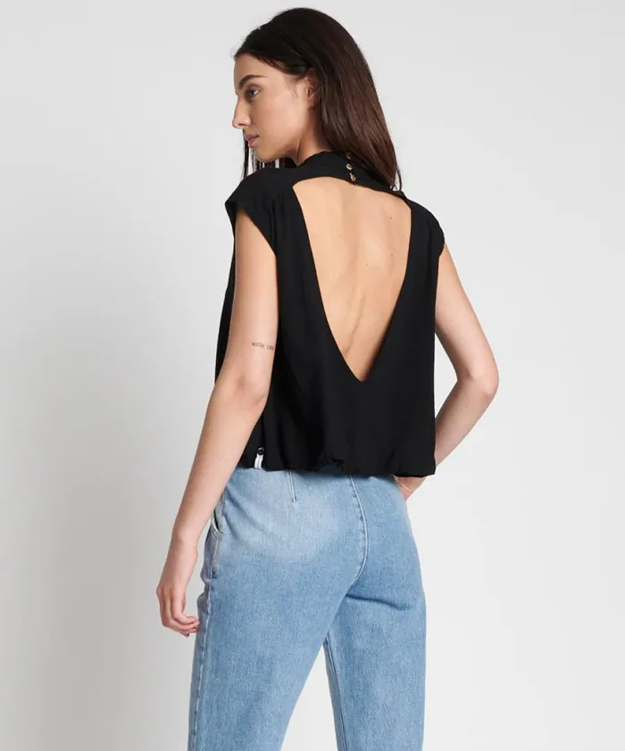 Women One Teaspoon Tops BLACK CREPE BUBBLE TOP Women One Teaspoon Tops BLACK CREPE BUBBLE TOP