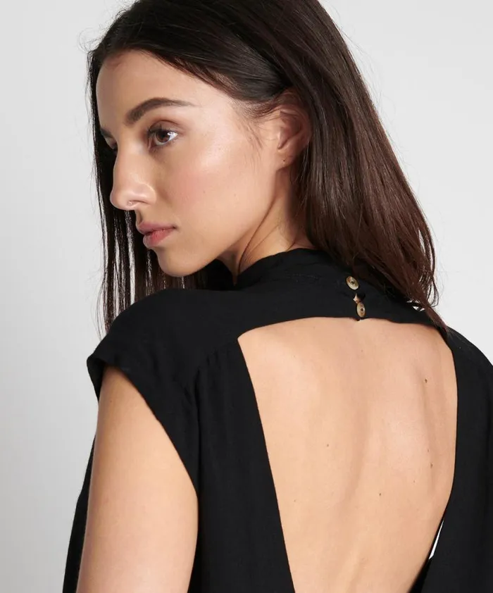Women One Teaspoon Tops BLACK CREPE BUBBLE TOP Women One Teaspoon Tops BLACK CREPE BUBBLE TOP