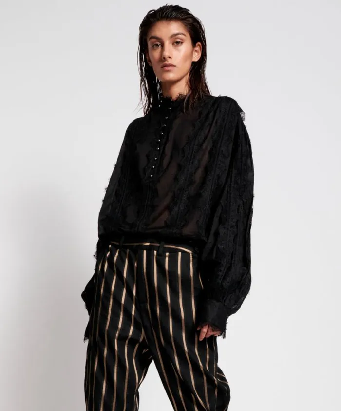 Women One Teaspoon Tops BLACK ETERNAL SPIRIT LACE TOP