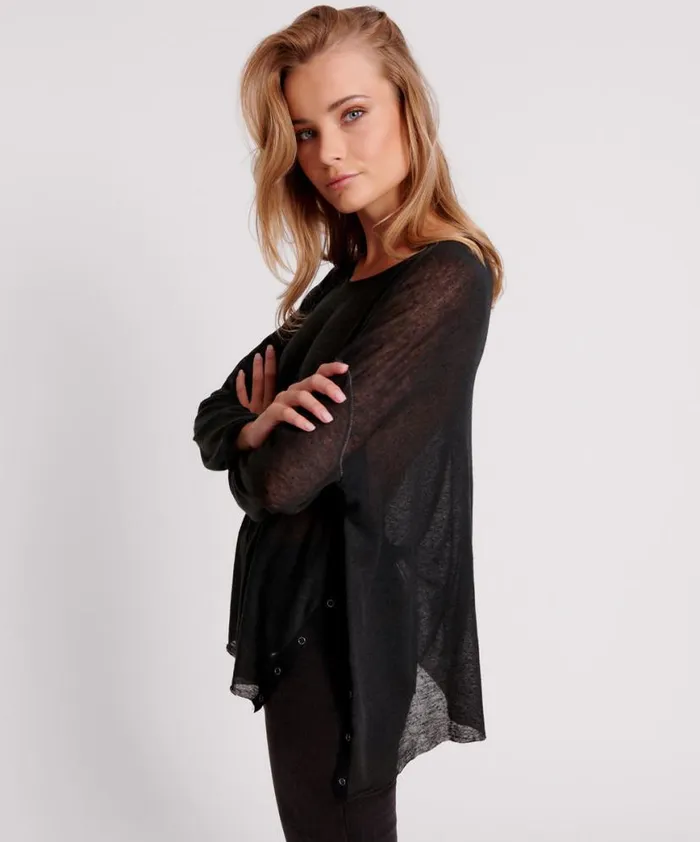 Women One Teaspoon Tops BLACK SPLIT SIDE LONG SLEEVE TEE Women One Teaspoon Tops BLACK SPLIT SIDE LONG SLEEVE TEE