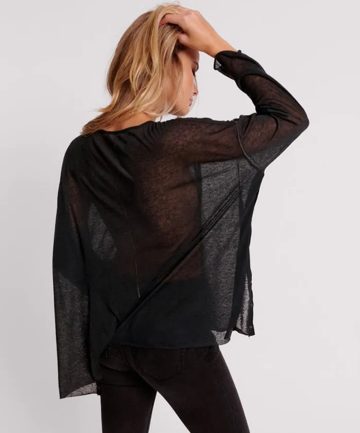 Women One Teaspoon Tops BLACK SPLIT SIDE LONG SLEEVE TEE Women One Teaspoon Tops BLACK SPLIT SIDE LONG SLEEVE TEE