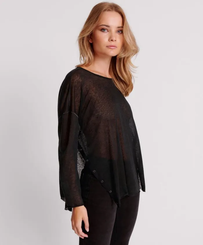Women One Teaspoon Tops BLACK SPLIT SIDE LONG SLEEVE TEE Women One Teaspoon Tops BLACK SPLIT SIDE LONG SLEEVE TEE
