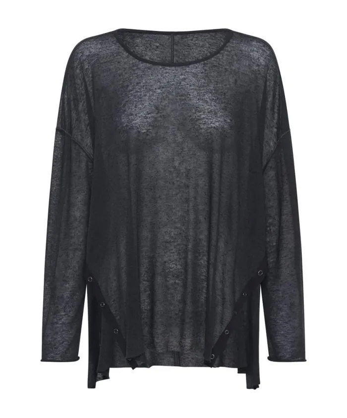 Women One Teaspoon Tops BLACK SPLIT SIDE LONG SLEEVE TEE Women One Teaspoon Tops BLACK SPLIT SIDE LONG SLEEVE TEE