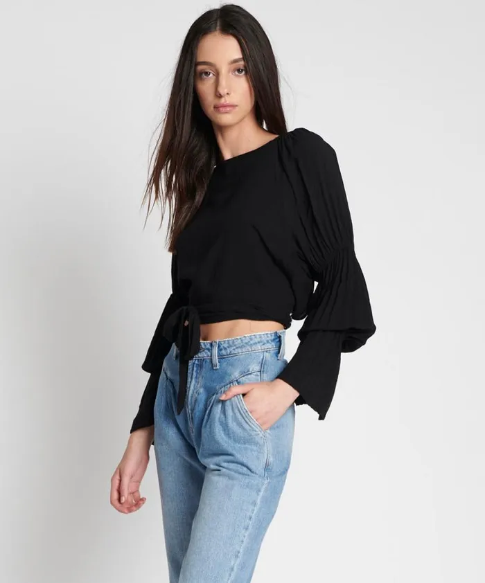 Women One Teaspoon Tops BLACK SUMMER NIGHTS CROP LONGSLEEVE TOP Women One Teaspoon Tops BLACK SUMMER NIGHTS CROP LONGSLEEVE TOP