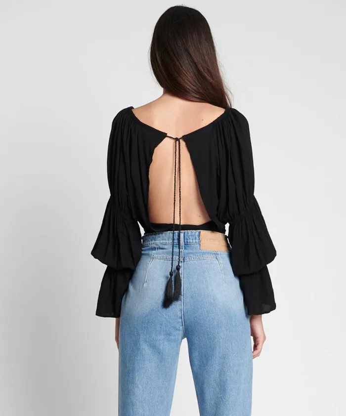 Women One Teaspoon Tops BLACK SUMMER NIGHTS CROP LONGSLEEVE TOP Women One Teaspoon Tops BLACK SUMMER NIGHTS CROP LONGSLEEVE TOP