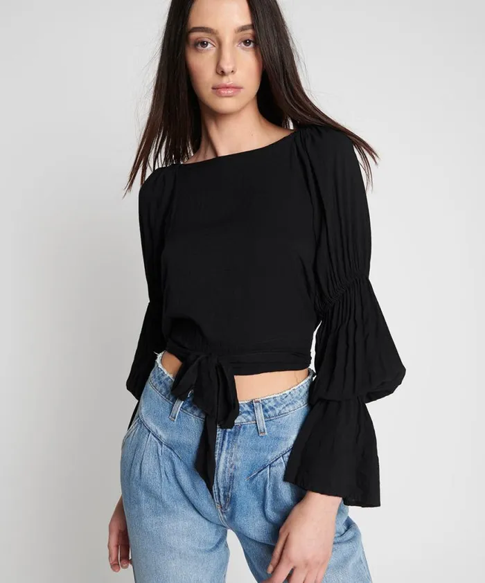 Women One Teaspoon Tops BLACK SUMMER NIGHTS CROP LONGSLEEVE TOP Women One Teaspoon Tops BLACK SUMMER NIGHTS CROP LONGSLEEVE TOP