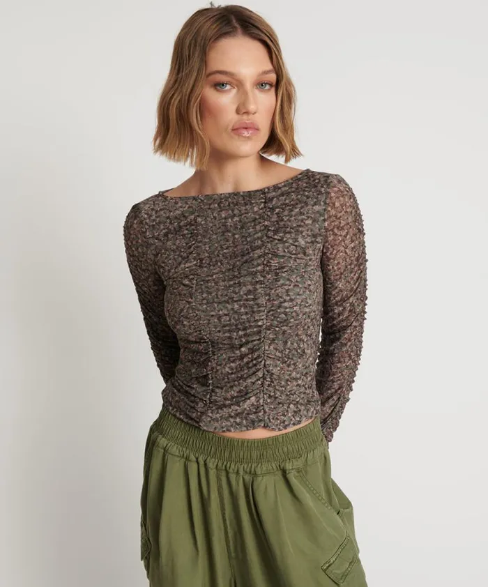 Women One Teaspoon Tops CAMO NIGHT FEVER LONGSLEEVE MESH TOP