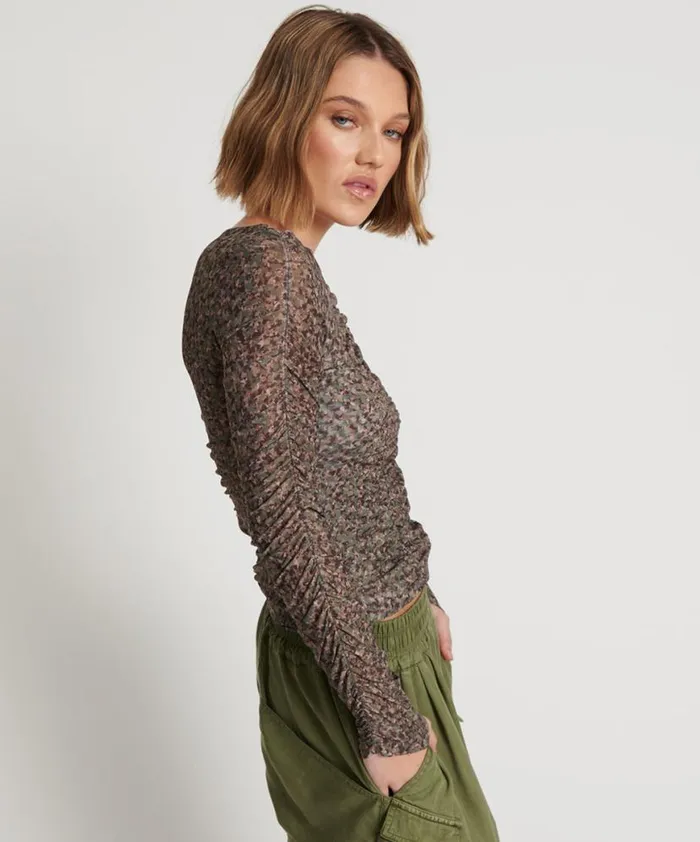 Women One Teaspoon Tops CAMO NIGHT FEVER LONGSLEEVE MESH TOP Women One Teaspoon Tops CAMO NIGHT FEVER LONGSLEEVE MESH TOP