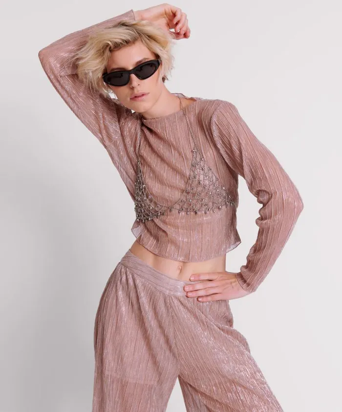 Women One Teaspoon Tops CELESTIAL ROSE PLISSE LONGSLEEVE TOP