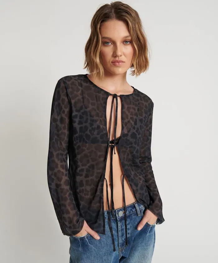 Women One Teaspoon Tops LEOPARD FANTASY CHIFFON LONGSLEEVE TOP