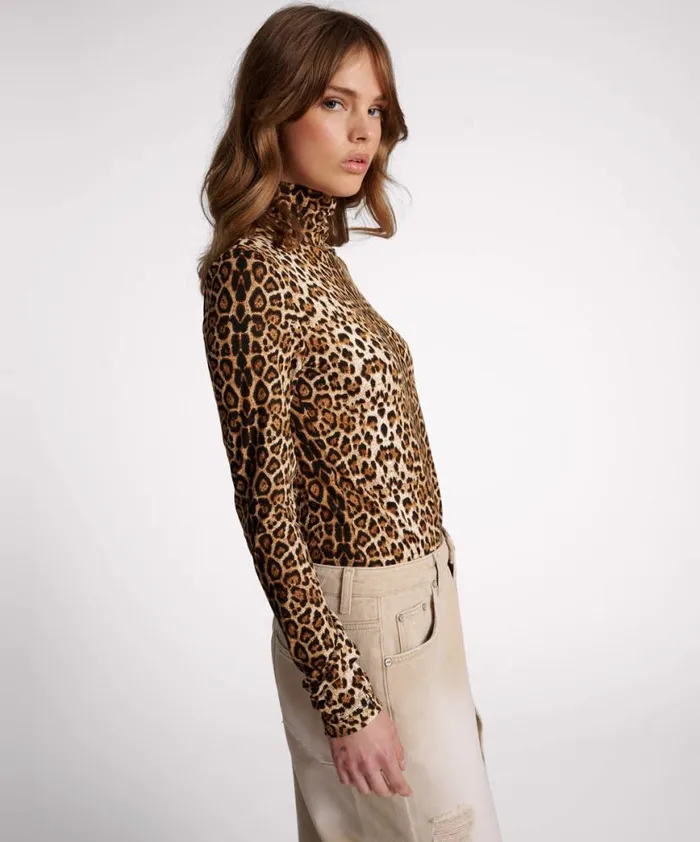 Women One Teaspoon Tops LEOPARD JERSEY TURTLE NECK LONG SLEEVE TOP Women One Teaspoon Tops LEOPARD JERSEY TURTLE NECK LONG SLEEVE TOP