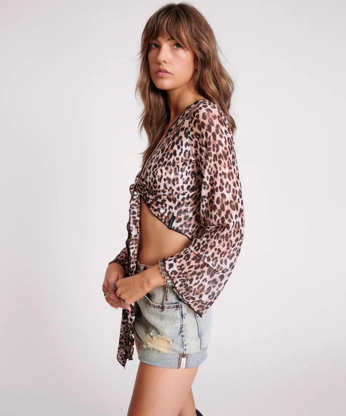 Women One Teaspoon Tops LEOPARD MESH WRAP TOP Women One Teaspoon Tops LEOPARD MESH WRAP TOP