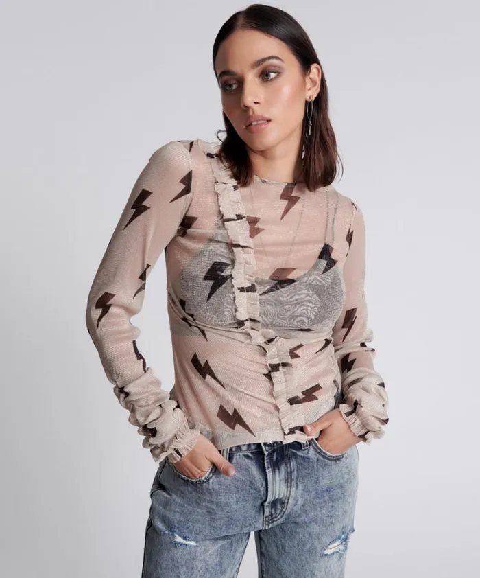 Women One Teaspoon Tops LIGHTNING PARTY LONGSLEEVE TOP