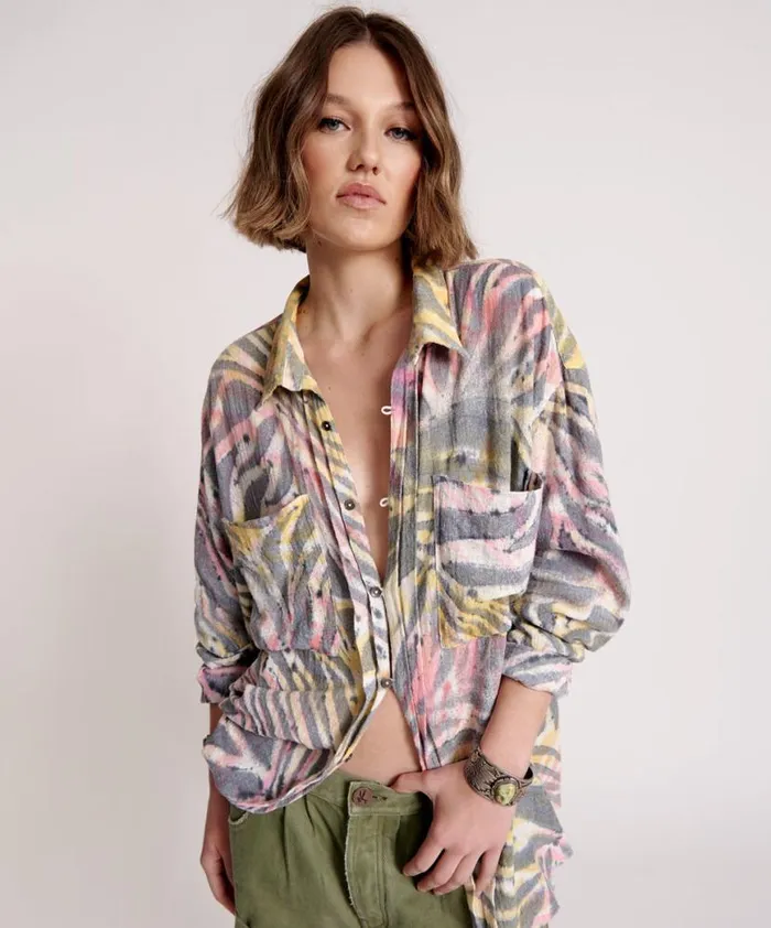 Women One Teaspoon Tops PALM ISLAND MUSLIN LONGLINE SHIRT