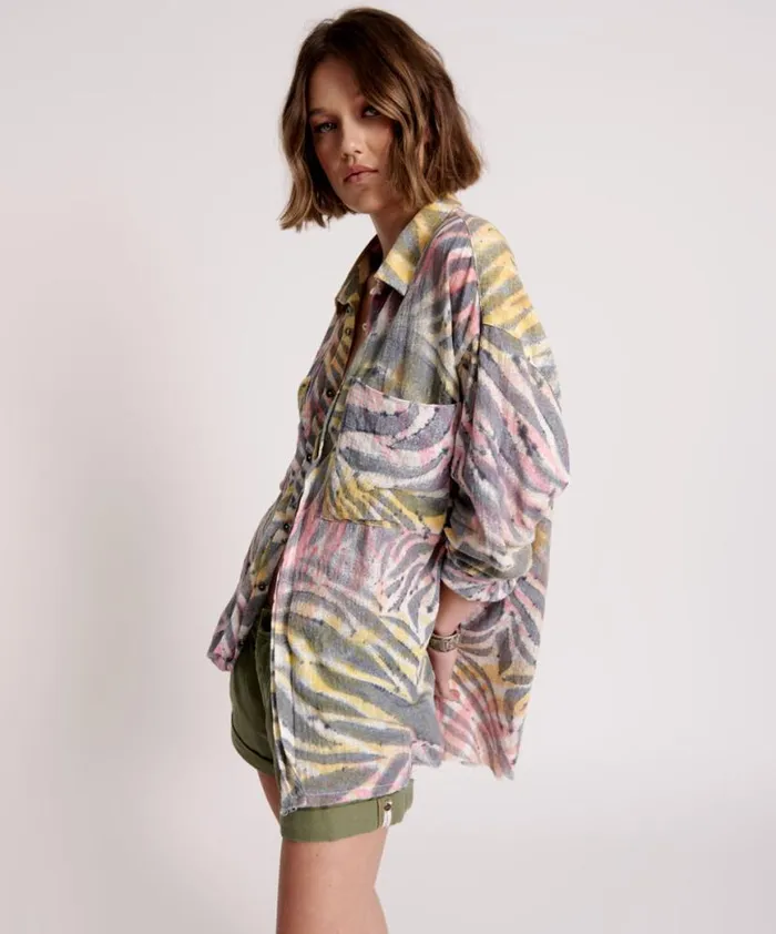 Women One Teaspoon Tops PALM ISLAND MUSLIN LONGLINE SHIRT Women One Teaspoon Tops PALM ISLAND MUSLIN LONGLINE SHIRT