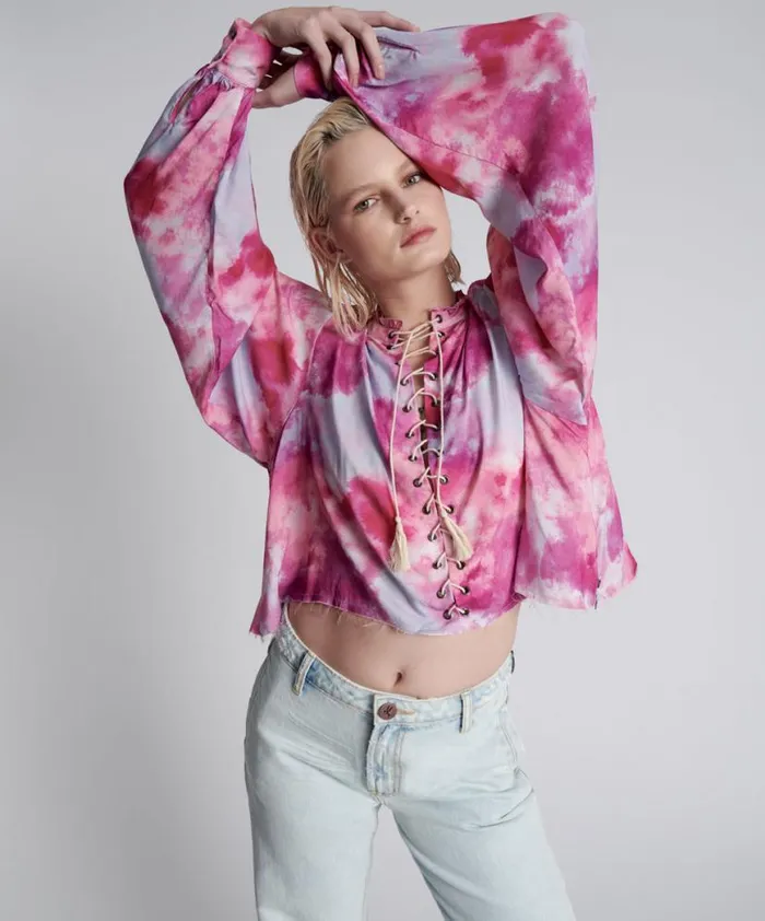 Women One Teaspoon Tops PINK TORNADO RECYCLED RHIANNON TOP