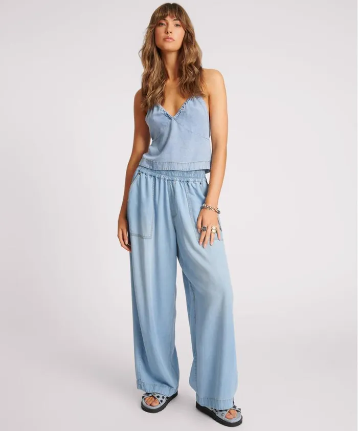 Women One Teaspoon Tops SOFT BLUE TENCEL HALTER TOP Women One Teaspoon Tops SOFT BLUE TENCEL HALTER TOP