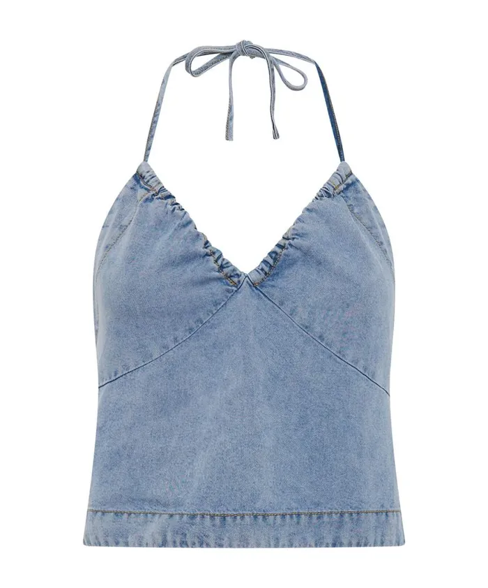 Women One Teaspoon Tops SOFT BLUE TENCEL HALTER TOP Women One Teaspoon Tops SOFT BLUE TENCEL HALTER TOP
