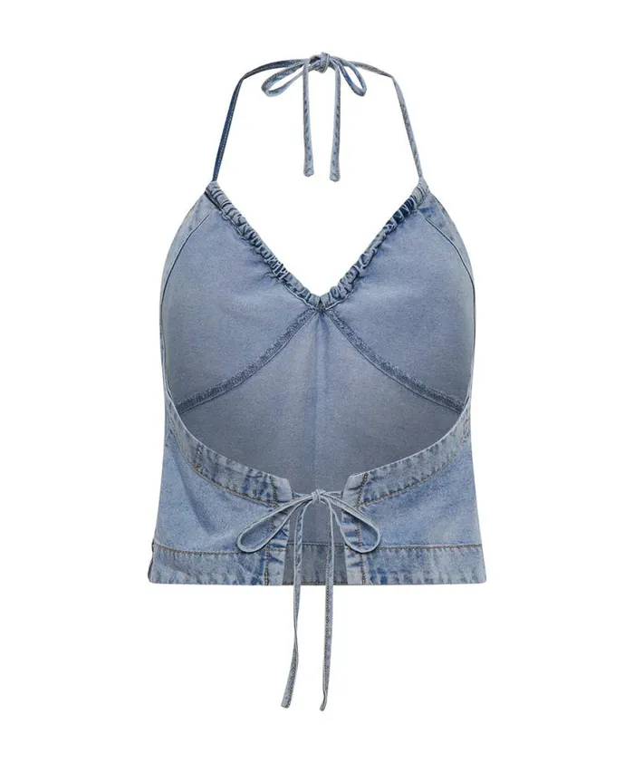 Women One Teaspoon Tops SOFT BLUE TENCEL HALTER TOP Women One Teaspoon Tops SOFT BLUE TENCEL HALTER TOP