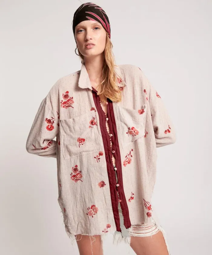 Women One Teaspoon Tops WESTERN ROSE LONGLINE SHIRT