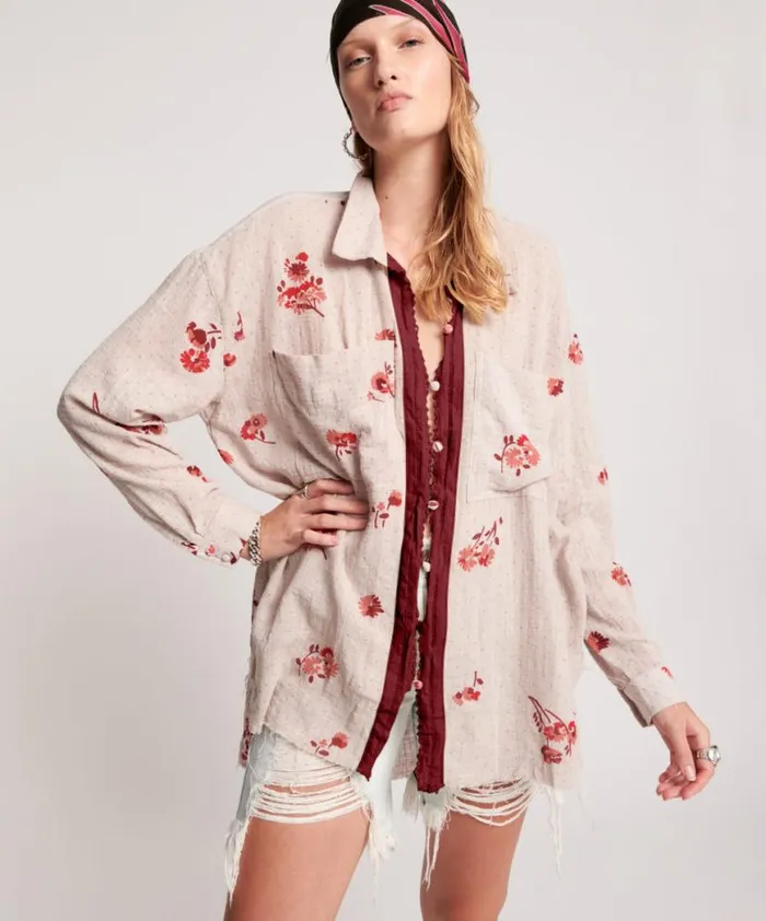 Women One Teaspoon Tops WESTERN ROSE LONGLINE SHIRT Women One Teaspoon Tops WESTERN ROSE LONGLINE SHIRT