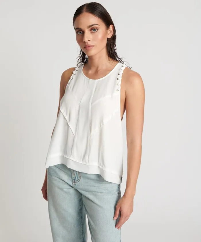 Women One Teaspoon Tops WHITE LACED CHARLESTON TOP