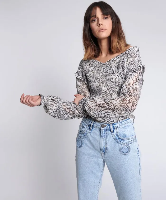 Women One Teaspoon Tops ZEBRA BARDOT CROSS OVER TOP
