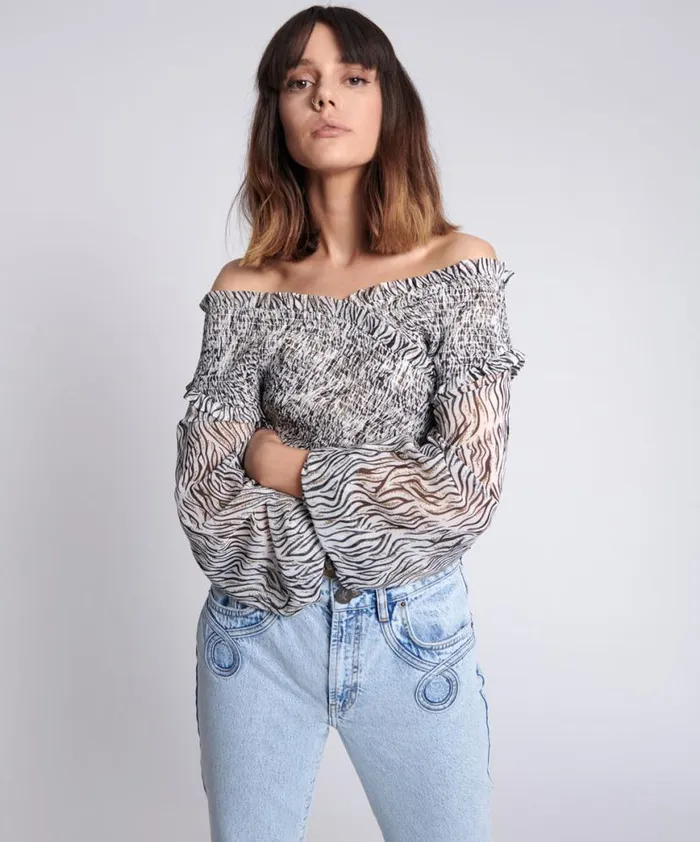 Women One Teaspoon Tops ZEBRA BARDOT CROSS OVER TOP Women One Teaspoon Tops ZEBRA BARDOT CROSS OVER TOP