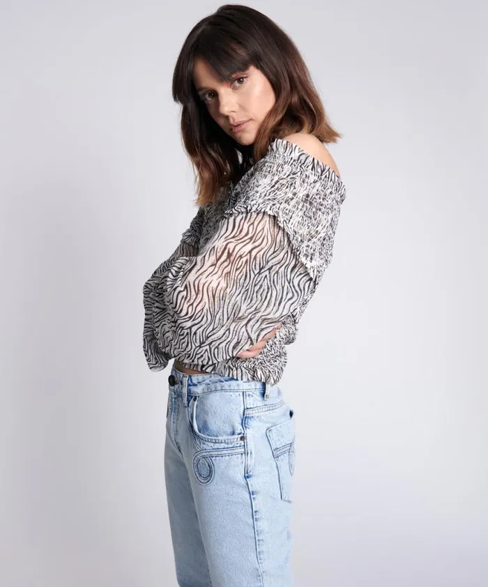 Women One Teaspoon Tops ZEBRA BARDOT CROSS OVER TOP Women One Teaspoon Tops ZEBRA BARDOT CROSS OVER TOP