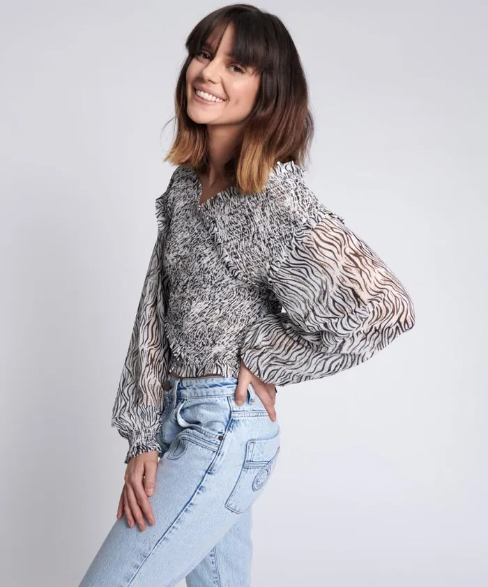 Women One Teaspoon Tops ZEBRA BARDOT CROSS OVER TOP Women One Teaspoon Tops ZEBRA BARDOT CROSS OVER TOP